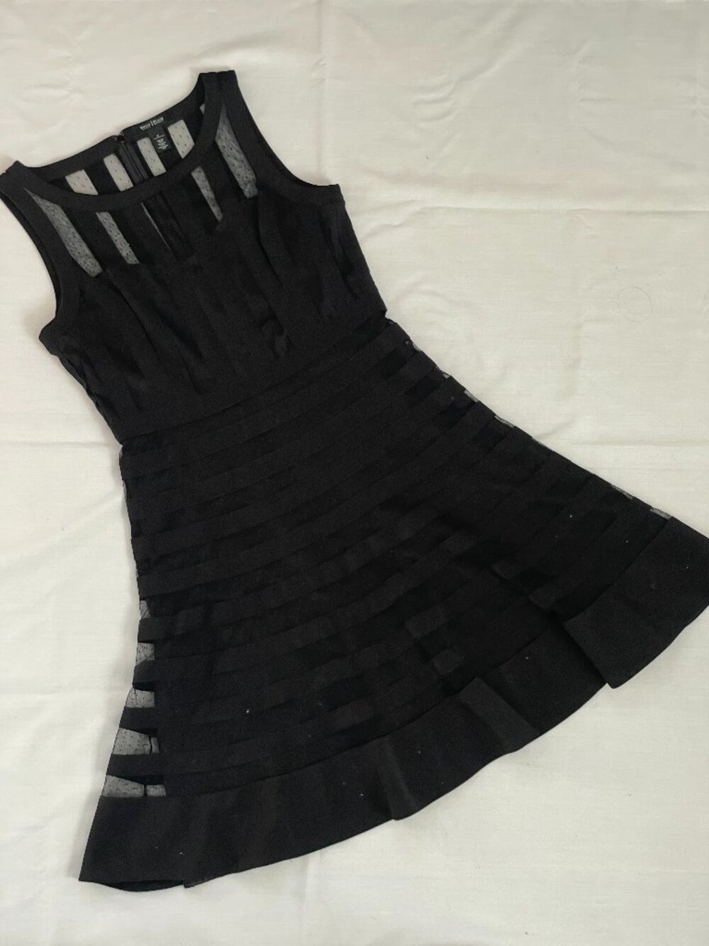 White House Black Market black A-line sleeveless cocktail dress w/ mesh stripes